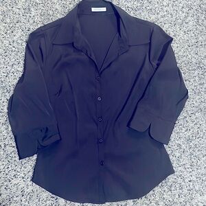 Woman’s black Stretch button down vneck top. I think size M, see photos measures